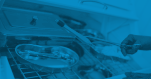 technician working with a radiation sterilization tray 